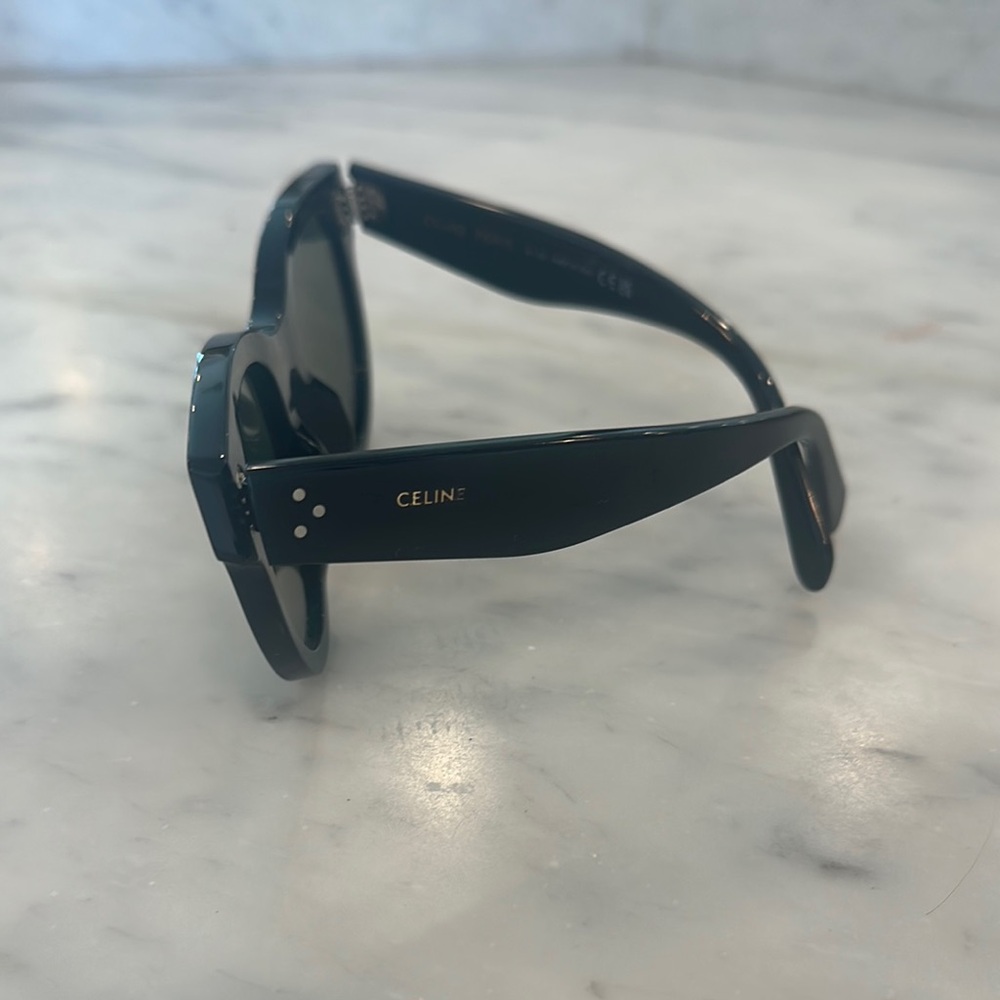Celine Black Round Acetate Sunglasses with Dark Green Lenses - Picture 2 of 2